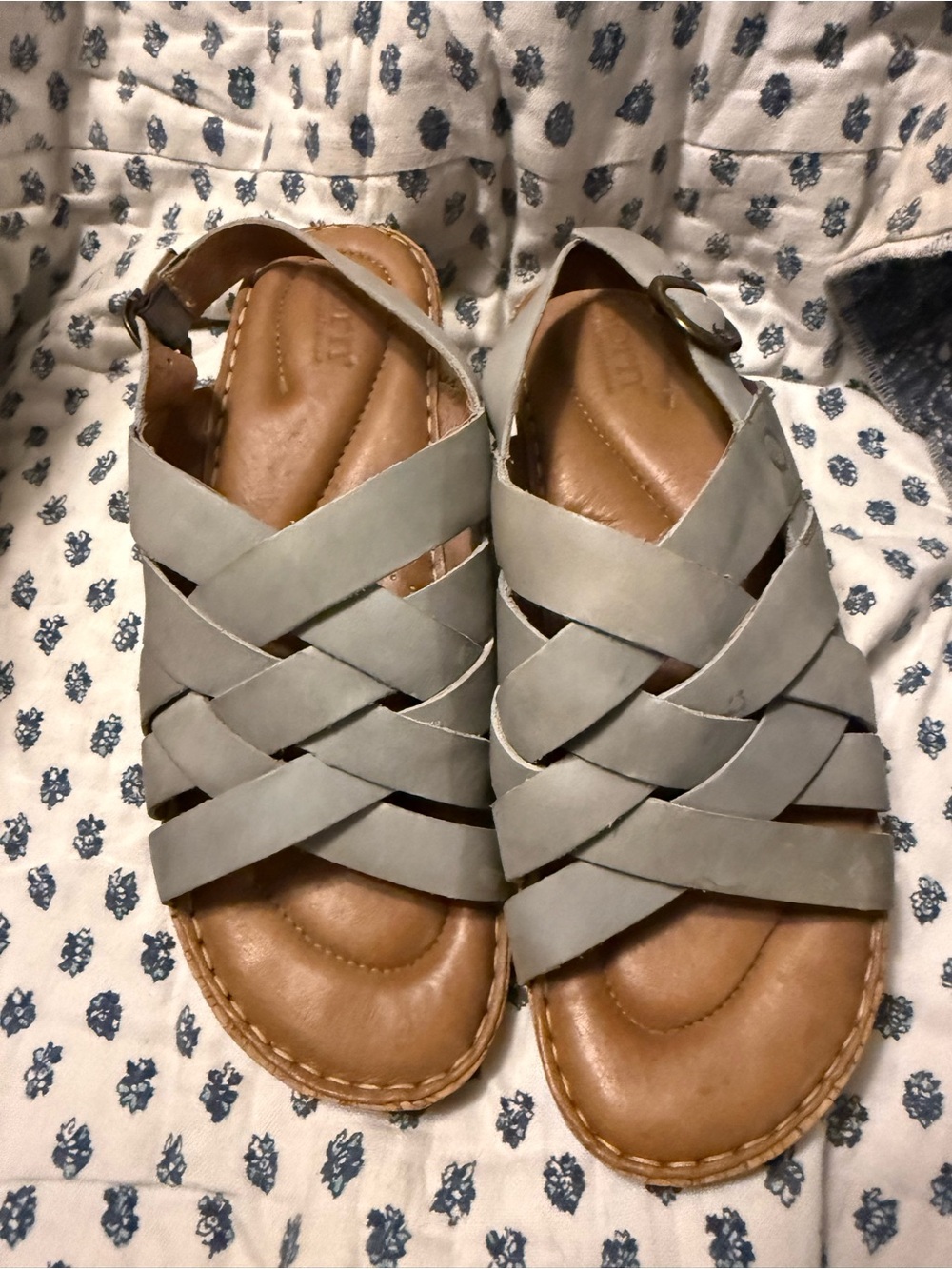 Born Woven Leather Slingback Sandals — Light Gray
